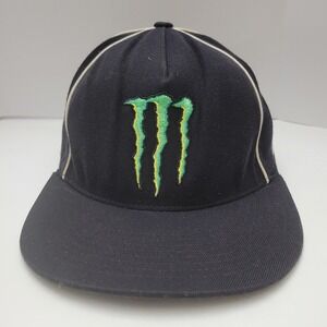 Monster Energy Fitted Hat Black FlexFit Stretch OSFA‎ Pinstripe Cap M Logo